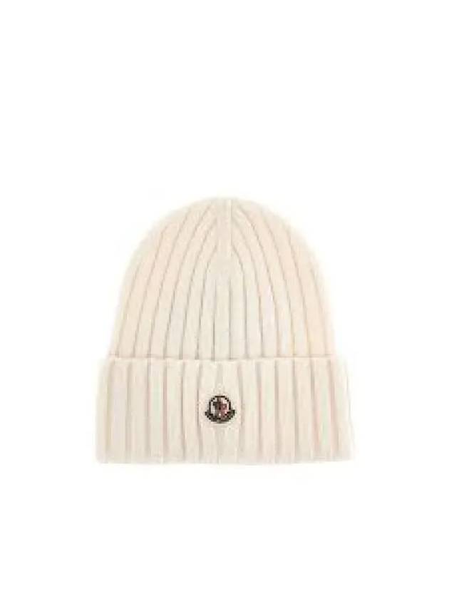 Logo Patch Wool Beanie White - MONCLER - BALAAN 2