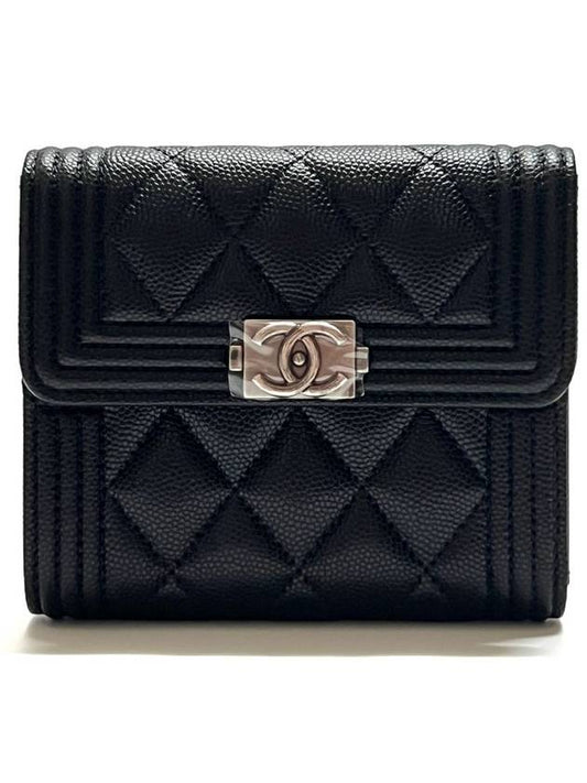 Boy  Small Flap Wallet Caviar Leather & Ruthenium Black - CHANEL - BALAAN 2