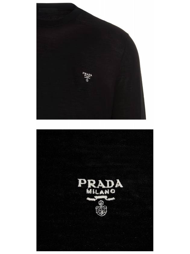 Superfine Crew neck Wool Knitted Sweater Black - PRADA - BALAAN 7