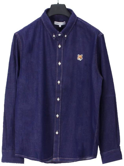 Men's Institutional Fox Head Patch BD Casual Long Sleeve Shirt Indigo - MAISON KITSUNE - BALAAN 2