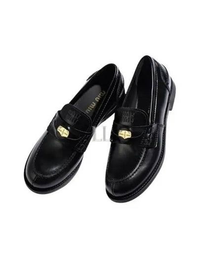 Brushed Leather Penny Loafers Black - MIU MIU - BALAAN 2