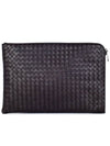 Intrecciato Weaving Zipper Medium Clutch Bag Dark Brown - BOTTEGA VENETA - BALAAN 4