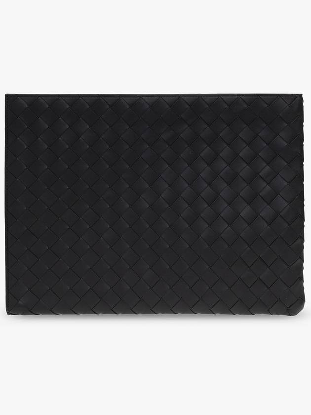 Intrecciato Half-Zip Clutch Bag Black - BOTTEGA VENETA - BALAAN 4