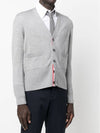 Men's Fine Merino Wool 4 Bar Cuff V-Neck Cardigan Grey - THOM BROWNE - BALAAN 3