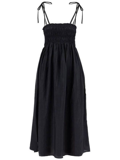 Smoke Strap Viscose Habotai Midi Dress Black - GANNI - BALAAN 2