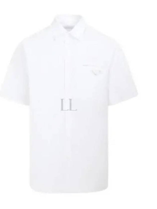 Triangle Logo Pocket Regular Fit Cotton Short Sleeve Shirt White - PRADA - BALAAN 2