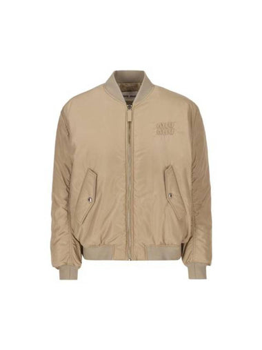 Logo Bomber Jacket Dove Grey - MIU MIU - BALAAN 1