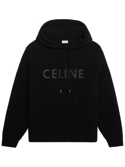 Logo Monochromic Wool Hoodie Black - CELINE - BALAAN 2