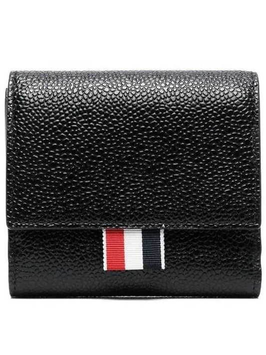 RWB Stripe Pebble Leather Tri-fold Half Wallet Black - THOM BROWNE - BALAAN 2