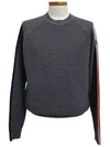 Men's Tricolor Jacquard Band Waffle Crew Neck Knit Dark Gray - MONCLER - BALAAN.