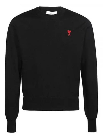 Heart Embroidered Logo Crew Neck Knit Top Black - AMI - BALAAN 2