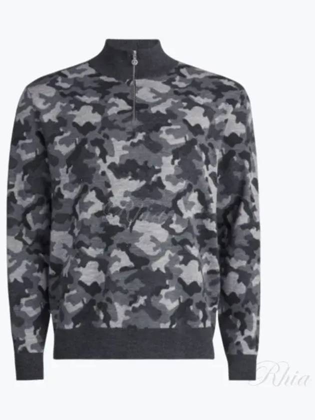 Camo Jacquard Quarter Zip Merino Wool Knit Top Charcoal - G/FORE - BALAAN 2