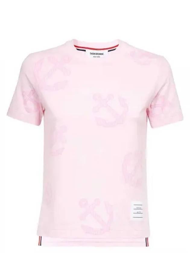 Women's Anchor Logo Round Short Sleeve T-Shirt Pink - THOM BROWNE - BALAAN 2