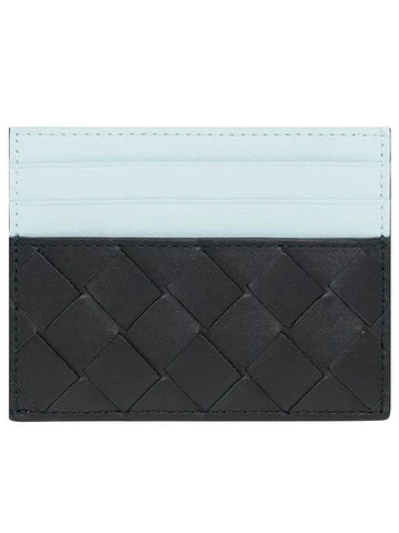 Intrecciato Two-Tone Card Wallet Blue - BOTTEGA VENETA - BALAAN 1