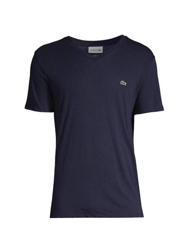 Men's Logo V-Neck Short Sleeve T-shirt Navy - LACOSTE - BALAAN 2