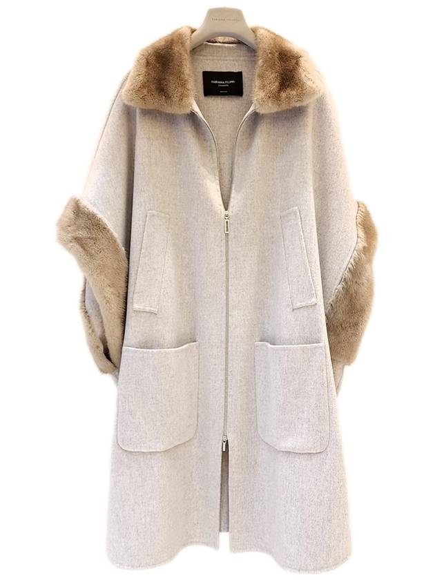 Women's Cashmere Mink Trimmed Oversized Coat Gray PLD222B885 I727 VR1 - FABIANA FILIPPI - BALAAN 1