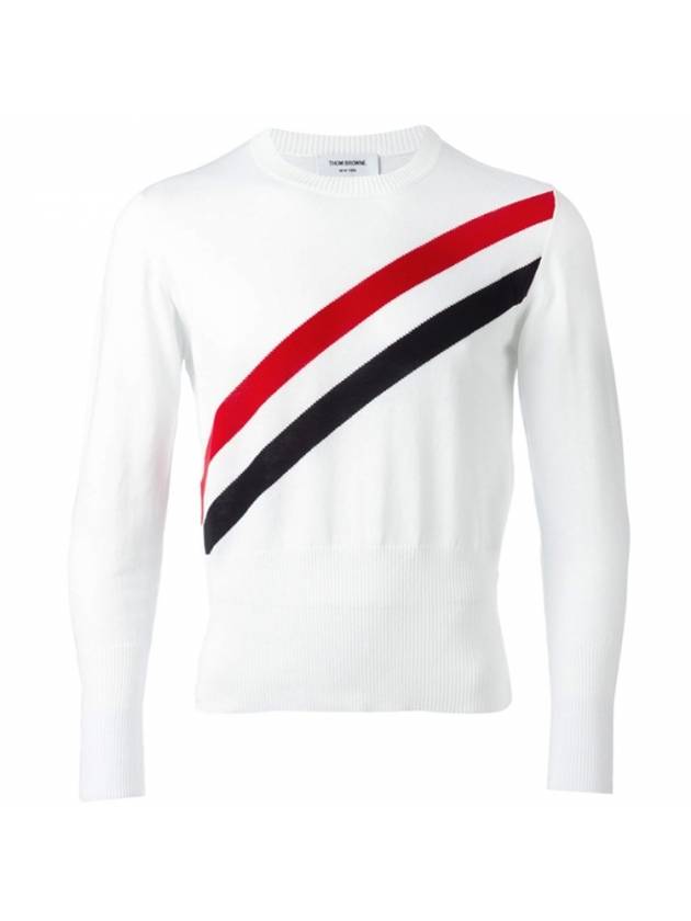 Diagonal Striped Knit Top White - THOM BROWNE - BALAAN 1