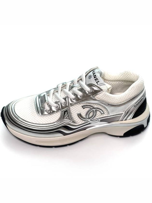 Fabric Laminated Low Top Sneakers Silver - CHANEL - BALAAN 2