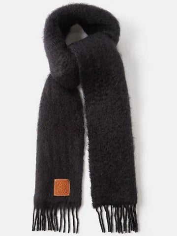 Leather Anagram Patch Mohair Wool Blend Scarf Muffler - LOEWE - BALAAN 1