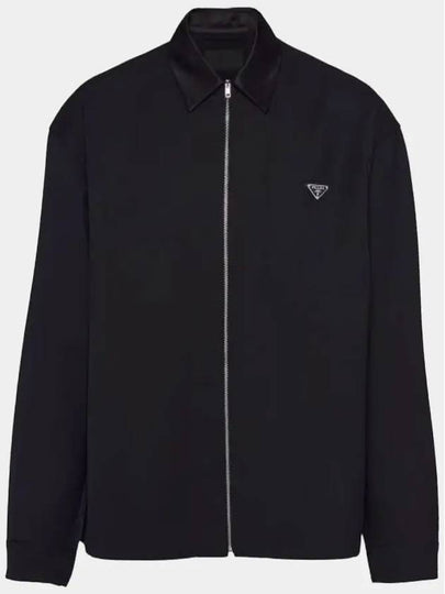 Triangle Logo Wool Shirt Zip Up Jacket Black - PRADA - BALAAN 2