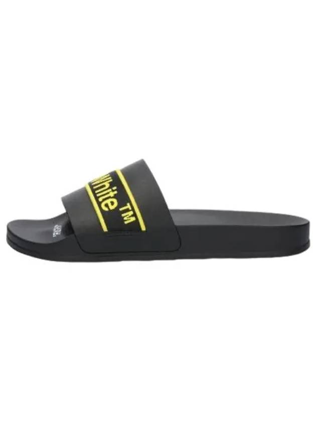 Logo Print Leather Slider Sandals Black - OFF WHITE - BALAAN 1