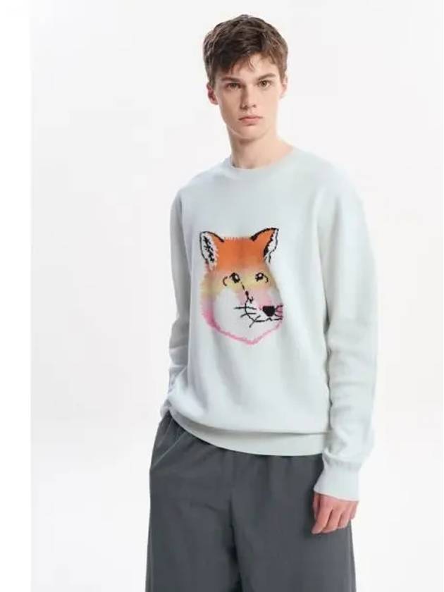 Men s Foxhead Intarsia Comfort Pullover Blue Haze Domestic Product - MAISON KITSUNE - BALAAN 1