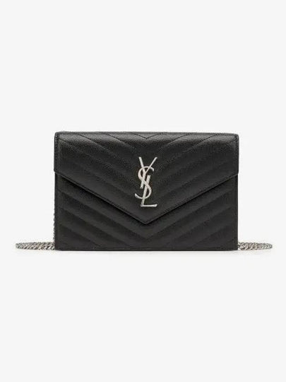 Cassandre Envelope Chain Shoulder Bag In Grain De Poudre Leather Noir - SAINT LAURENT - BALAAN 2