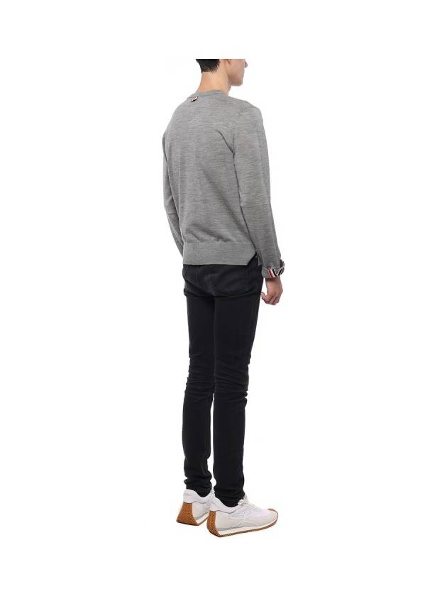 Intarsia Stitch Crew Neck Merino Wool Knit Top Light Grey - THOM BROWNE - BALAAN 7