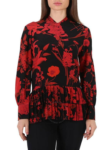 Valentino Floral Print Pleated Trim Blouse, Brand Size 36 (US Size 2) - VALENTINO - BALAAN 1