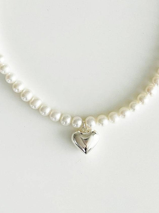 Heart Pearl Necklace Silver heart pearl necklace - ELYONA - BALAAN 2