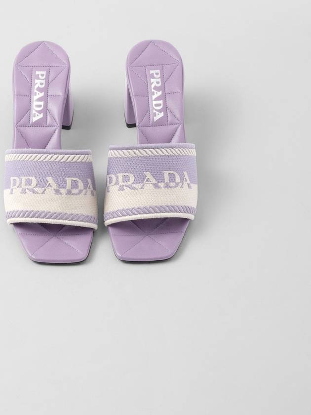 Embroidered Logo Fabric Sandals Heel Light Purple - PRADA - BALAAN 3