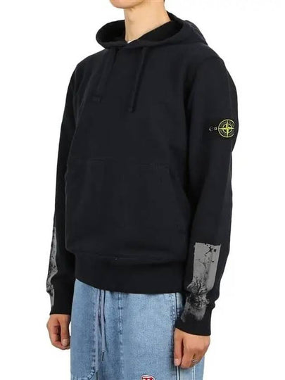 Tape For Print Brushed Cotton Fleece Hoodie Navy - STONE ISLAND - BALAAN 2