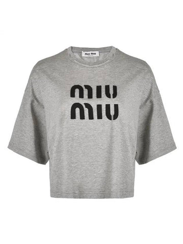 embroidered logo crop t-shirt MJN445 12YZ F0031 - MIU MIU - BALAAN 1