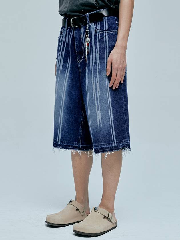 Navajo pattern cut off Bermuda pants indigo blue - KND - BALAAN 8