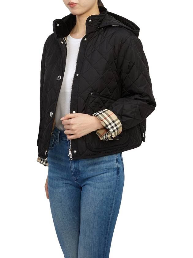 Diamond Quilted Crop Hoodie Jacket Black - BURBERRY - BALAAN 7