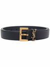 Men's Monogram Grain Leather Belt Gold - SAINT LAURENT - BALAAN.