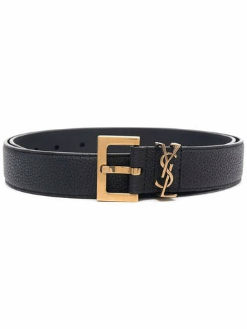 Men's Monogram Grain Leather Belt Gold - SAINT LAURENT - BALAAN 1