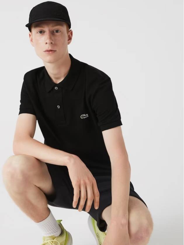 slim fit short sleeve PK shirt black - LACOSTE - BALAAN.