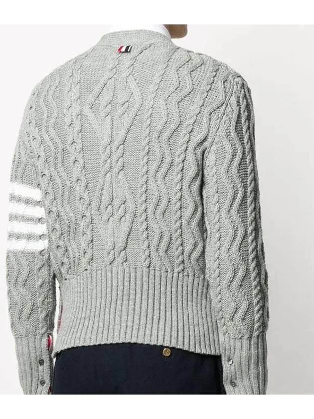 Classic Aran Cable V-neck Cardigan Light Grey - THOM BROWNE - BALAAN 6