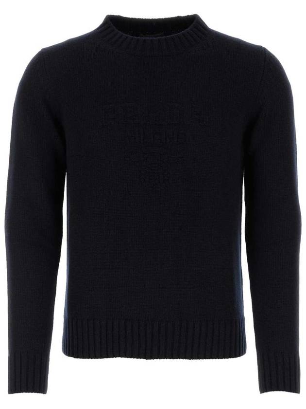 round neck wool cashmere knit top navy - PRADA - BALAAN 2