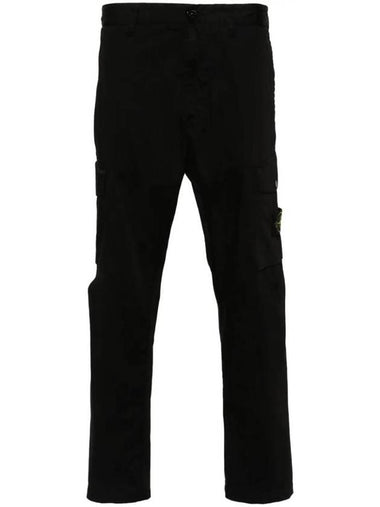 Regular Fit Cargo Cotton Straight Pants Black - STONE ISLAND - BALAAN 1