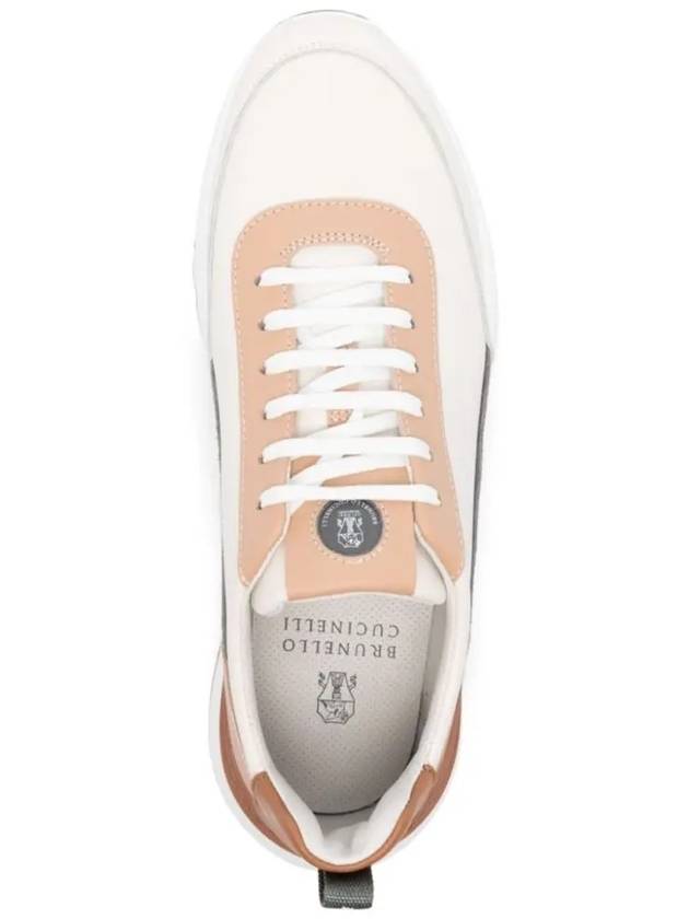 Logo Patch Leather Low Top Sneakers Beige White - BRUNELLO CUCINELLI - BALAAN 5