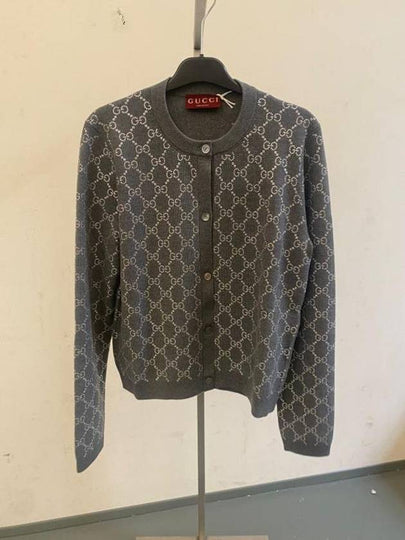 GG Crystal Embroidered Wool Cardigan Gray - GUCCI - BALAAN 2