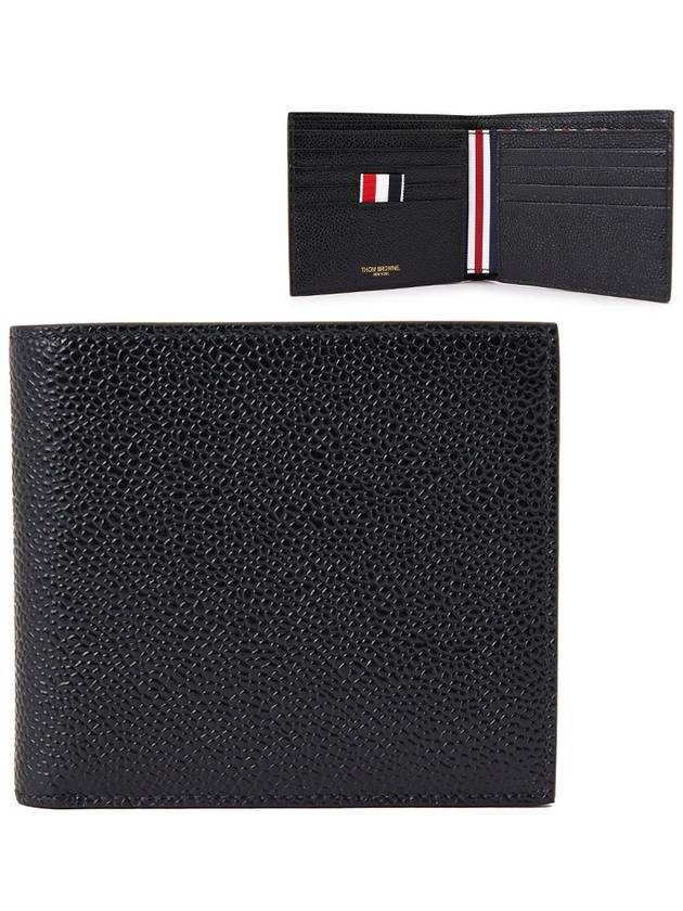 Pebble Grain Leather Half Wallet Black - THOM BROWNE - BALAAN 2