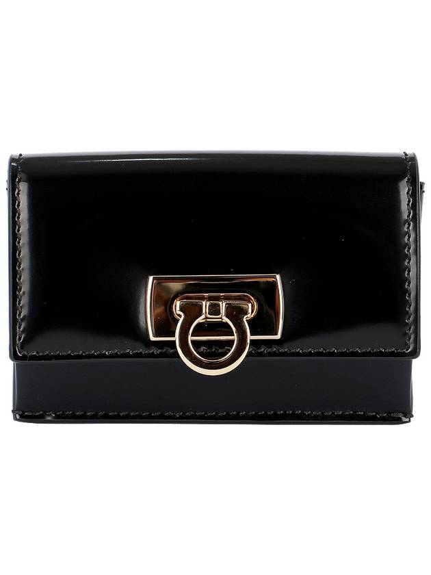 Women's Logo Closure Card Wallet Black - SALVATORE FERRAGAMO - BALAAN 3