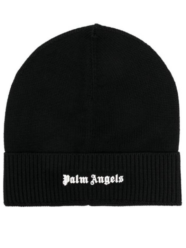 Logo Detail Cotton Beanie Black - PALM ANGELS - BALAAN 1