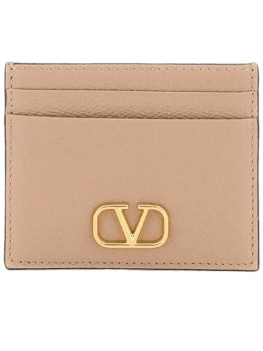 V Logo Signature Card Wallet Rose Cannelle - VALENTINO - BALAAN 1