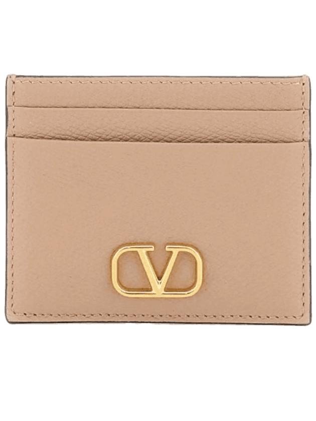 V Logo Signature Card Wallet Rose Cannelle - VALENTINO - BALAAN 1