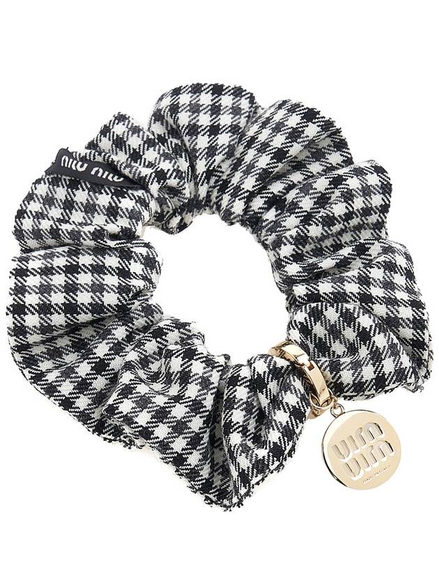 Gingham Check Wool Scrunchie Black White - MIU MIU - BALAAN 3