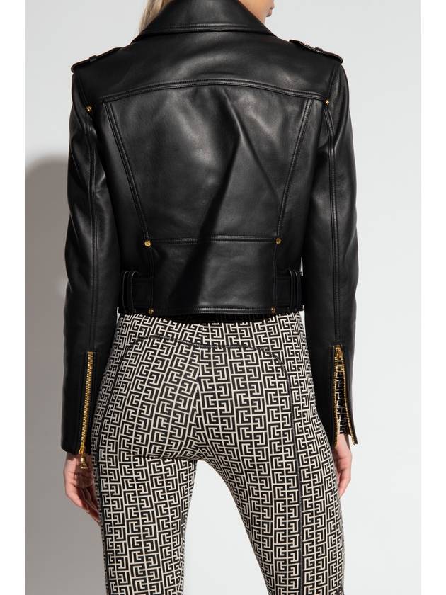 Belted Leather Biker Jacket Black - BALMAIN - BALAAN 5